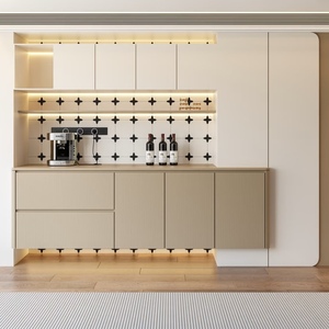 Buffet flottant avec étagères ouvertes et tiroirs à LED, gris, sans poignées, pour salon, sur mesure - Product Image 2