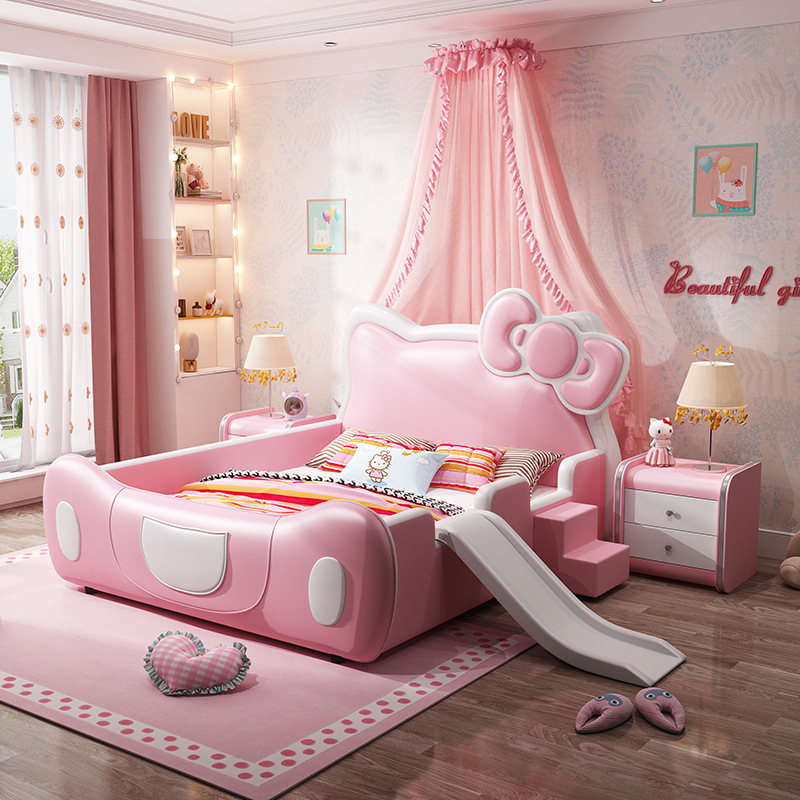 Roze Baby 'S Wieg En Babybedje Box Multifunctioneel Massief Houten Bed Met Glijbaan En Trap Kids House Bed Meisje Bed