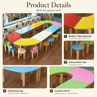 Ensemble table et chaises courbes en bois arc-en-ciel pour enfants, mobilier de classe pour écoles maternelles, jardins d'enfants, garderies et crèches