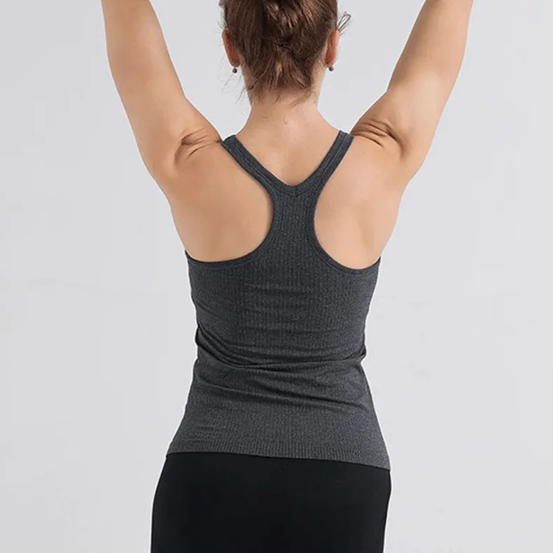 Chemises de sport Camisole athlétique à dos nageur avec soutien-gorge intégré Débardeurs d'entraînement sans couture pour femme