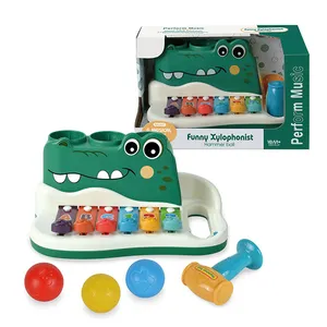 Забавные музыкальные детские игрушки, пластиковый ксилофон под крокодила, музыкальный инструмент, ручной ударный пианино, молоток, мяч, игрушки