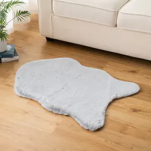 Grey Custom Size Bespoke Color Soft Faux Sheepskin Rabbit Fur Accent Area Rug Floor Carpet For Children Bedroom Nursery