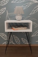 Table de Chevet Moderne et Contemporaine avec Étagères de Rangement, Panneau Ouvert, Plateau en Bois Écologique Durable, Meuble de Chambre en Panneaux de Particules et Métal