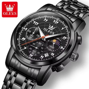   Montre de sport multifonctionnelle pour hommes, montre-bracelet à Quartz avec phases de lune, bracelet en acier, étanche, lumineuse, cadeau pour homme, 2983 - Product Image 2