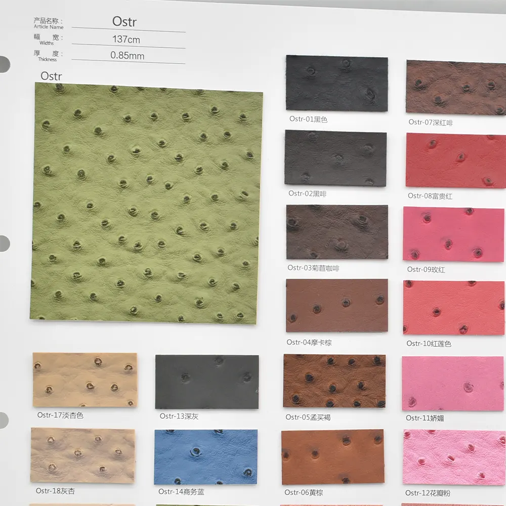 Telas de tapicería de cuero con diseño de avestruz al por mayor cuero sintético Semi Pu para decoración del hogar, bolso