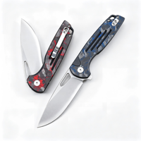 Couteau pliant avec manche en fibre de carbone rouge et bleu, lame en acier San Mai, couteau de poche pour le camping et les activités de plein air, logo personnalisé