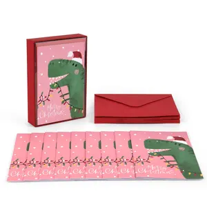 Vente en gros, cartes de vœux de noël imprimées en vrac pour enfants, motif de dessin animé Adorable, ensemble de boîtes à enveloppes