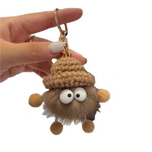 Porte-clés pendentif en peluche Eggette, adorable boule noire, 12 cm, doux, pour sac, avec pompon - Product Image 6