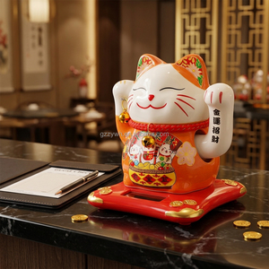 Chat porte-bonheur en céramique de 5 pouces, chat beckoning solaire, <span class=keywords><strong>Maneki</strong></span> <span class=keywords><strong>Neko</strong></span>, figurine Feng Shui pour attirer la richesse - Product Image 2