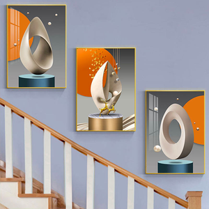 Tranh treo tường nghệ thuật hiện đại, tranh vẽ phong cách trừu tượng, tranh vẽ pha lê sứ, bộ tranh cao cấp mạ vàng trang trí phòng khách, nhà cửa - Product Image 2