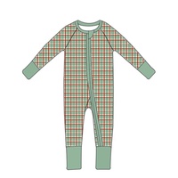 Baju monyet serat bambu anak-anak, baju terusan bercetak natal empat kaki YKK ritsleting