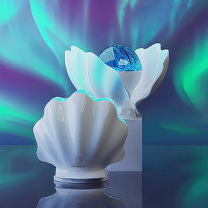 महासागर उत्तरी रोशनी प्रोजेक्टर नाइट लैंप रिमोट कंट्रोल टाइमर पोर्टेबल रिचार्जेबल शेल नाइट लाइट होम डिकोर उपहारों के लिए - Product Image 1