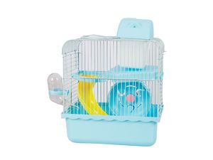 Cage de hamster en fer à motif solide portable avec bouteille d'eau et roue d'exercice Habitat coloré pour petit animal de compagnie sur plateau en plastique - Product Image 4