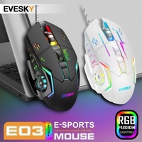 Souris de jeu ergonomique EVESKY E03 à 7 boutons avec rétroéclairage LED, filaire USB, capteur photoélectrique, design silencieux pour ordinateur, e-sport, bureau