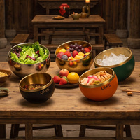 Gekleurde 201 roestvrijstalen schuine kom met gouden voering, schuine salade- en fruitkom, hotpot, sla-schaal voor restaurant en catering