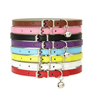 Pet Collars Leather Adjustable With Bell For Cats And <b>Dogs</b> Small Medium Size Trendy Ins Style Monochrome Design - Product Image 3