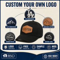 Op maat gemaakte leren patch baseballcap met borduurwerk, katoen, 6 panelen, verstelbare gebogen klep, groothandel OEM, lage minimale bestelhoeveelheid