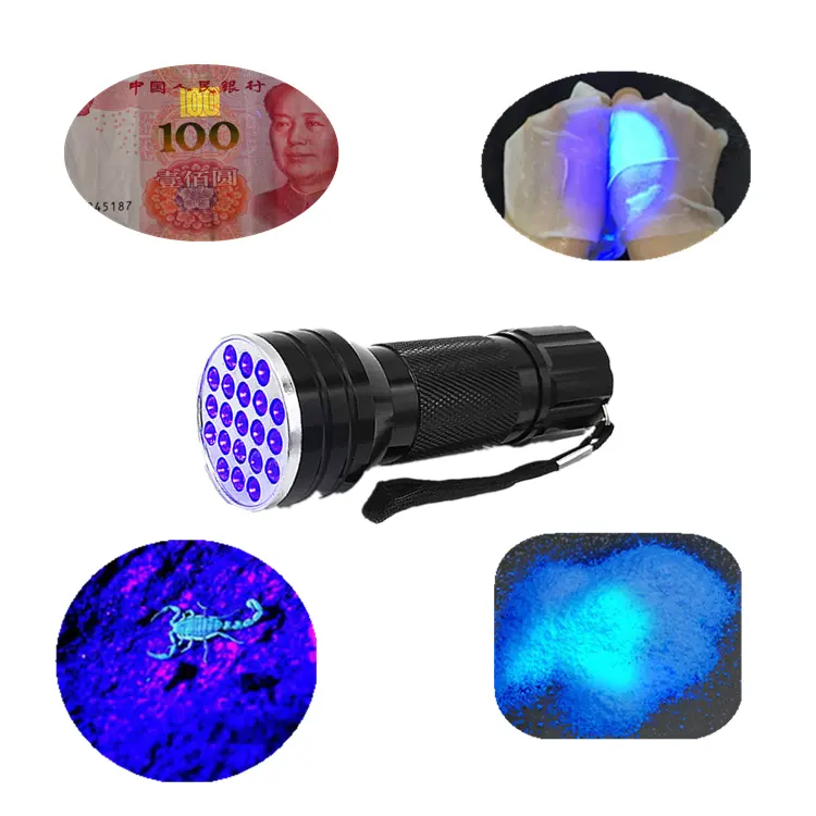 EDC 핸드 UV 토치 라이트 21 LED 미니 UV 손전등, 감지 UV 손전등.