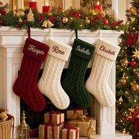 Chaussette de Noël personnalisée en polyester et coton de 18 pouces avec noms et initiales sur mesure, broderie douce en tricot, à suspendre au foyer