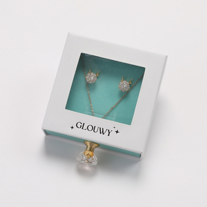 Eco-Friendly Recycled Paper Jewelry <b>Drawer</b> <b>Box</b> with Clear PVC Window and Crystal Handle for Necklace Packaging - Product Image 1