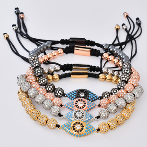 Braccialetto F306 fatto a mano con micro intarsi CZ, occhi arcobaleno, ciondolo, bracciale regolabile in macramè con grandi occhi del diavolo - Product Image 6