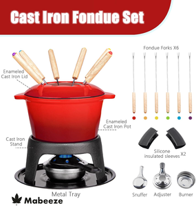 KINGWAY Ensemble de pot <span class=keywords><strong>à</strong></span> <span class=keywords><strong>fondue</strong></span> <span class=keywords><strong>en</strong></span> <span class=keywords><strong>fonte</strong></span> émaillée personnalisé et écologique pour fromage et chocolat - Product Image 6