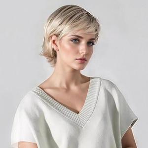 วิกผมขายดี - <span class=keywords><strong>ทรง</strong></span><span class=keywords><strong>ผม</strong></span><span class=keywords><strong>สั้น</strong></span>สีทองไล่เฉดสำหรับผู้หญิง - แสกข้างพร้อมวิกผมหน้าม้างอนขึ้น - Product Image 2