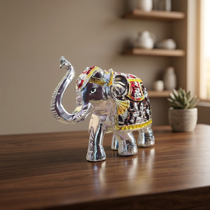 Figurine d'éléphant moderne de luxe plaquée argent, faite à la main, avec émail or et bleu, décoration d'intérieur, objet décoratif pour Diwali - Product Image 2