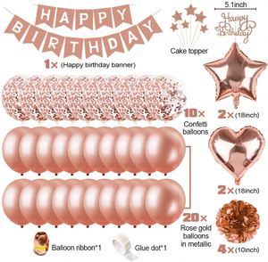 Rose Gold Happy Banner 18Inch Foil <b>Balloons</b> Cake Topper Pompoms Birthday <b>Party</b> Supplies - Product Image 2