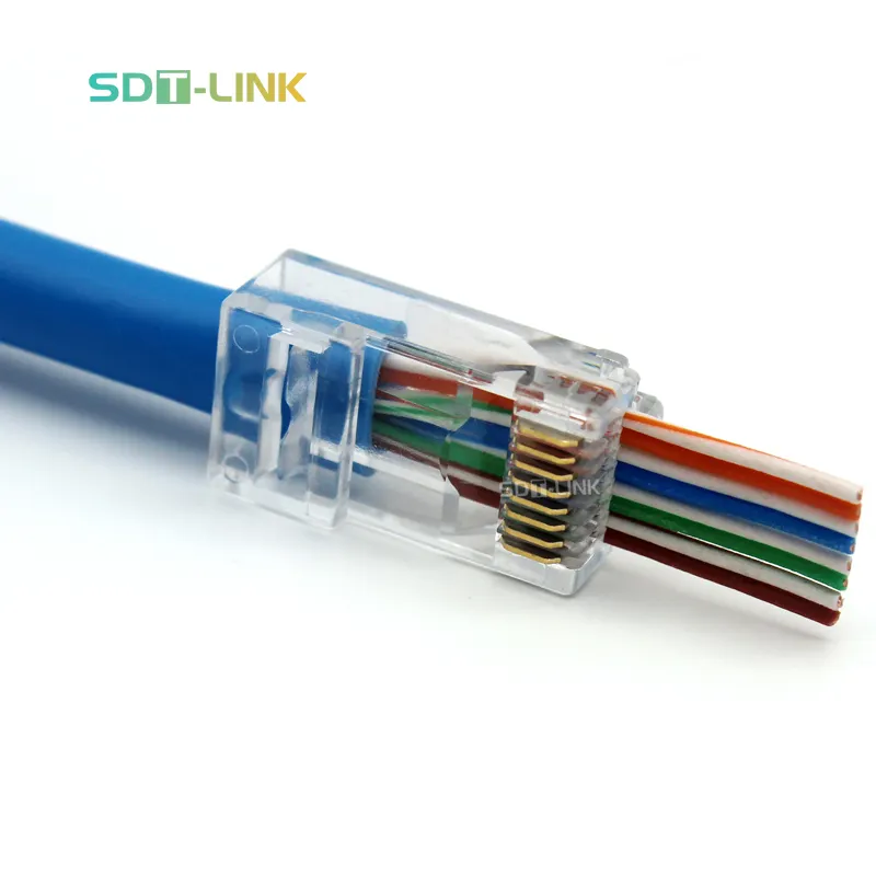 パススルーCat6コネクタRj45パススルーOemメスベストコネクタUTPシールドなし8P8cケーブルプラグRj45モジュラープラグ