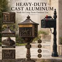 Boîte aux lettres extérieure robuste en aluminium moulé avec décor vintage en relief et poteau de support résistant à la rouille pour les jardins de villas