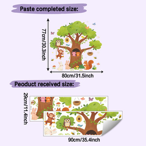 Autocollant mural <span class=keywords><strong>grand</strong></span> <span class=keywords><strong>arbre</strong></span> en PVC auto-adhésif, motif animaux de dessin animé, idéal pour chambre d'enfant et crèche - Vente chaude - Product Image 2