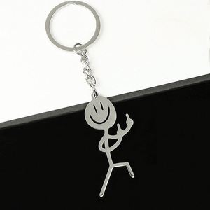 Porte-clés mignon en acier inoxydable en forme de couple avec dessin simple pour visage, pendentif mousqueton en forme de personnage - Product Image 4