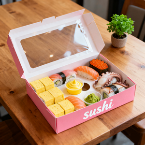 Coated Kraft Paper Food Box Fast Food Take Away Package <b>Container</b> UV with Colorful Print Sushi Packaging - Product Image 4