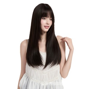 Peluca Larga y Lisa Negra con Flequillo, Estilo Natural para Uso Diario, No Requiere Planchado, Cabello Sintético Resistente a Altas Temperaturas, Peluca para Mujer - Product Image 2