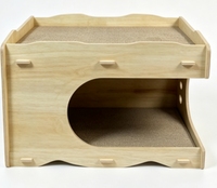 Niche pour chat à deux niveaux en imitation bois, avec doublure en sisal double couche, grand lit cachette pour chat à entrée ronde, griffoir multi-surfaces