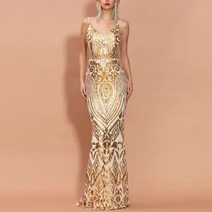 Gaun emas mewah 2023 gaun pernikahan wanita gaun malam seksi