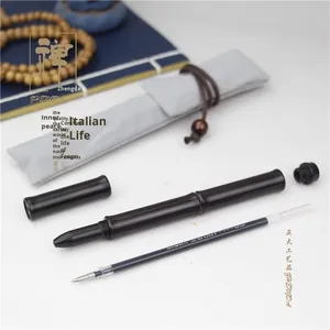 Stylo à bille rétro en bois de bambou avec logo personnalisé gravé pour homme et femme, stylo gel promotionnel en laiton - Product Image 3
