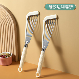 <b>Silicone</b> Stainless Steel Spatula Fan Shaped Butterfly Handle For Frying Fish Non Stick Pan Cooking <b>Tool</b> High Temperature - Product Image 1