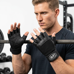 AERO AFI Black Leather Half Finger Fitness <b>Gloves</b> Non Slip Padded Workout Grip <b>Gloves</b> for Weightlifting Gym Training - Product Image 2