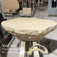 Table basse en travertin naturel en gros, table centrale en pierre brute irrégulière à bords bruts