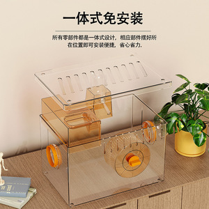 Jaula para hámster de acrílico extra grande estilo villa con rueda de ejercicio, fácil de montar. - Product Image 1