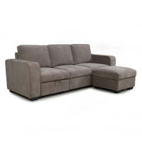 Canapé d'angle en tissu taupe foncé avec rangement latéral et lit gigogne pour salon, appartement, mobilier de maison