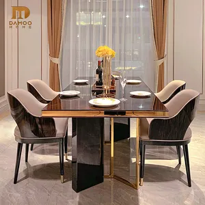 Moderna unico rettangolare di legno a forma di verneer nero tavolo da pranzo con 6 sedie da pranzo rettangolare da pranzo set
