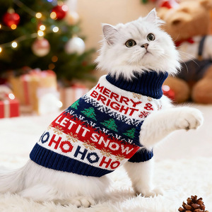 Pull en tricot jacquard personnalisé pour animaux de compagnie, col roulé, motif flocon de neige et arbre de Noël, tenue chaude de Noël pour petits chiens et chats - Product Image 2