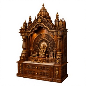 Shree Akshardham Teak Wood <b>Mandir</b> For Home Solid Teak Wood Prayer Temple with Storage Hindu Temple Cabinet Australia Pooja Unit - Product Image 2