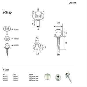 Juego de Botones de Acero Inoxidable 316 para Yates, Barcos y Automóviles Y-SNAP (3 Piezas), Bisagra de Aluminio, Nuevo, Núcleo de Válvula de Latón - Product Image 2