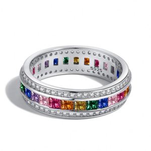 Bague d'éternité arc-en-ciel Dylam pour femme, plaquée rhodium, avec pierres précieuses multicolores créées - Product Image 1