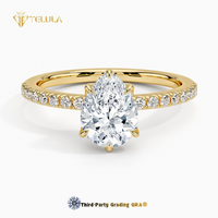 Bague de fiançailles en argent sterling S925 plaqué or 18 carats avec moissanite VVS1 taille poire 1, 2 ou 3 carats pour femme