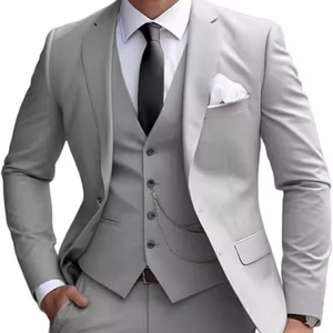 Costume <span class=keywords><strong>Homme</strong></span> de Luxe Sur Mesure Gris, Slim Fit, pour <span class=keywords><strong>Mariage</strong></span>, 3 Pièces (Veste, Pantalon et Gilet) - Product Image 1